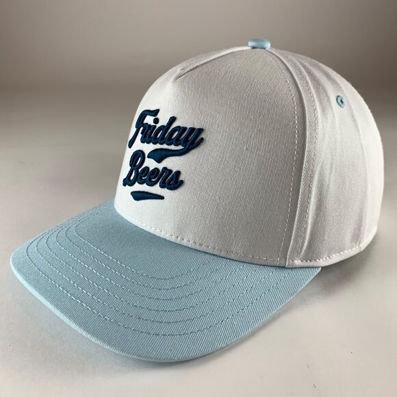 Friday Beers Mens White Turquoise A-Frame Snapback Adjustable Hat - Picture 1 of 5